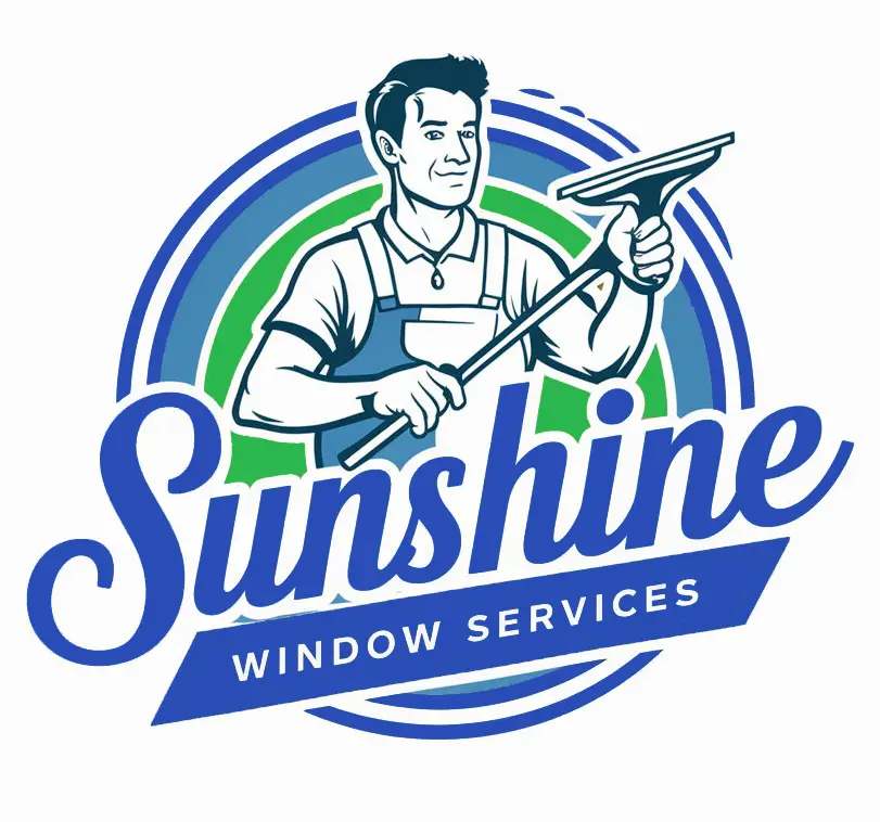 Sunshine Window Services logo featuring a window cleaner with a squeegee, emphasizing professional cleaning services.